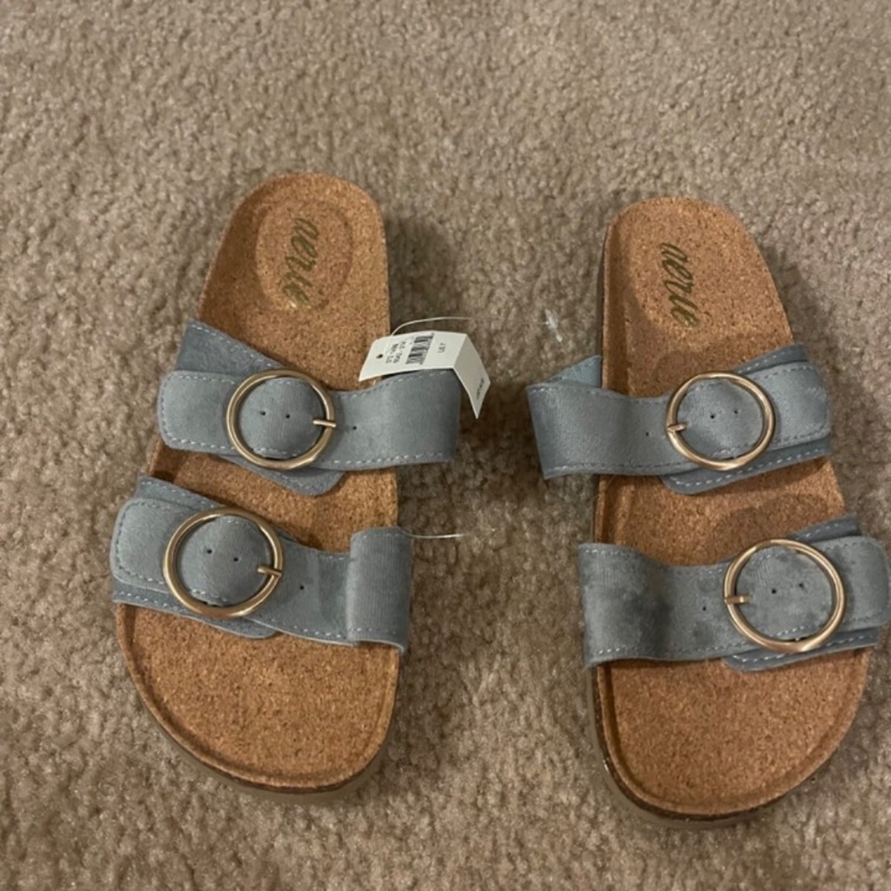 American Eagle Aerie Faux Suede Sandal with Gold Color Buckles New Size 7